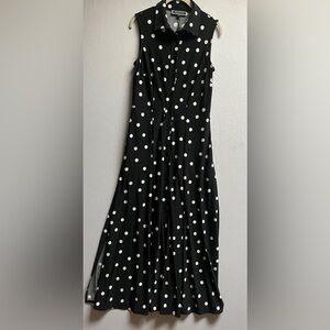 Melanie Lyne Sleeveless Maxi Black Polka Dot Dress Sz 4